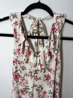 American Eagle Outfitters Cream Floral Sundress with Pink & Olive Print